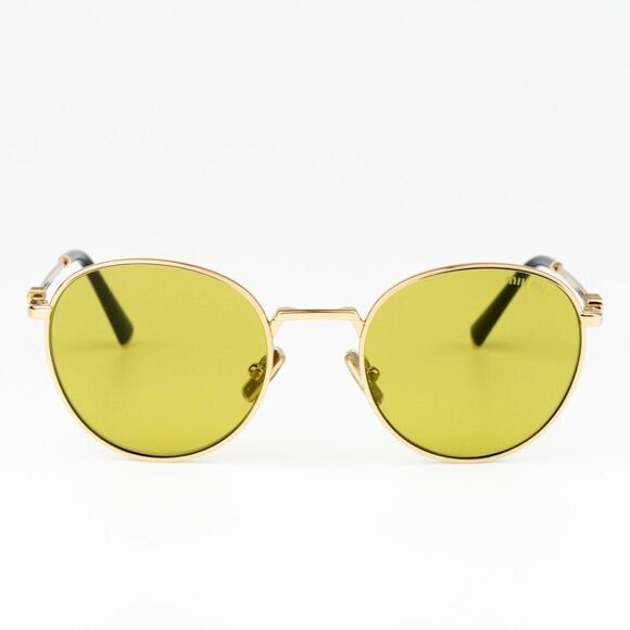 NEW Miu Miu MU55ZS 5AK07O Gold Olive Green Round Unisex Sunglasses 0MU 55ZS